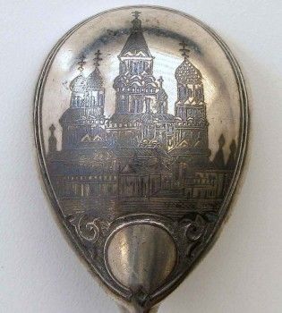 Ложка серебро 84 пробы чернь Храм, Артикул 1056