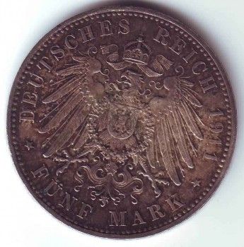 Монета 5 марок 1911 года, Артикул 8153