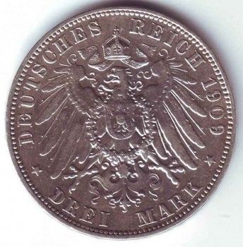 Монета 3 марки 1909 года, Артикул 8154