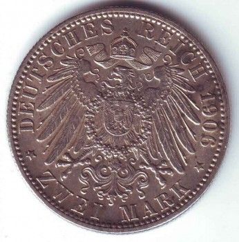 Монета 2 марки Баден 1906 год, Артикул 8159