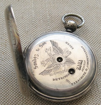 Карманные  часы, Орел SANDOZ & SON,  парашут, серебро,  золотые вставки. 101Грамм. 54мм., Артикул 1653