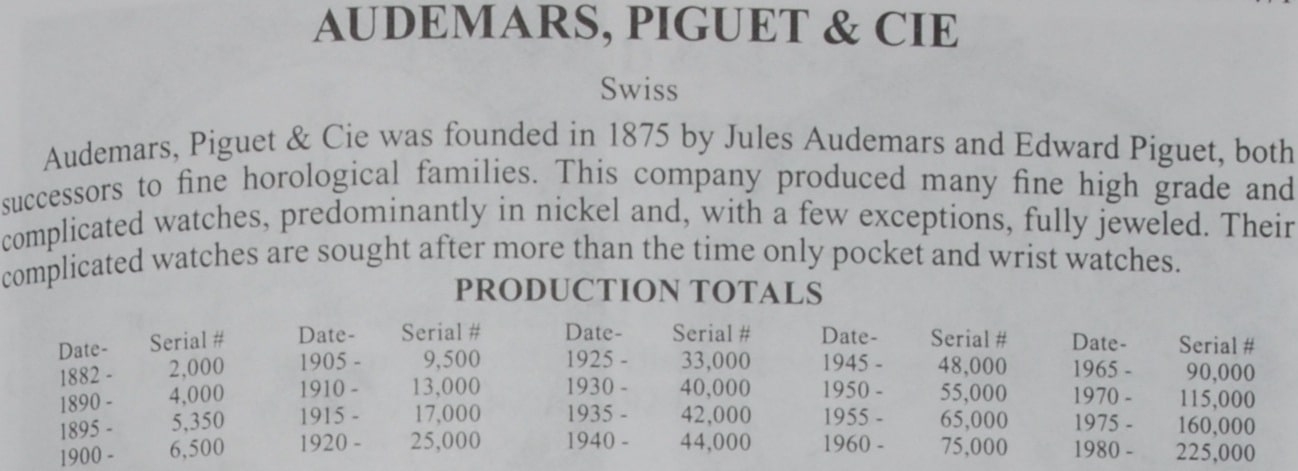 AUDEMARS , PIGUET & CIE c 1875г. идентификация года выпуска по серийному номеру